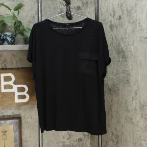 DG2 by Diane Gilman Women's Slub Burnout Pocket T-Shirt Black XL