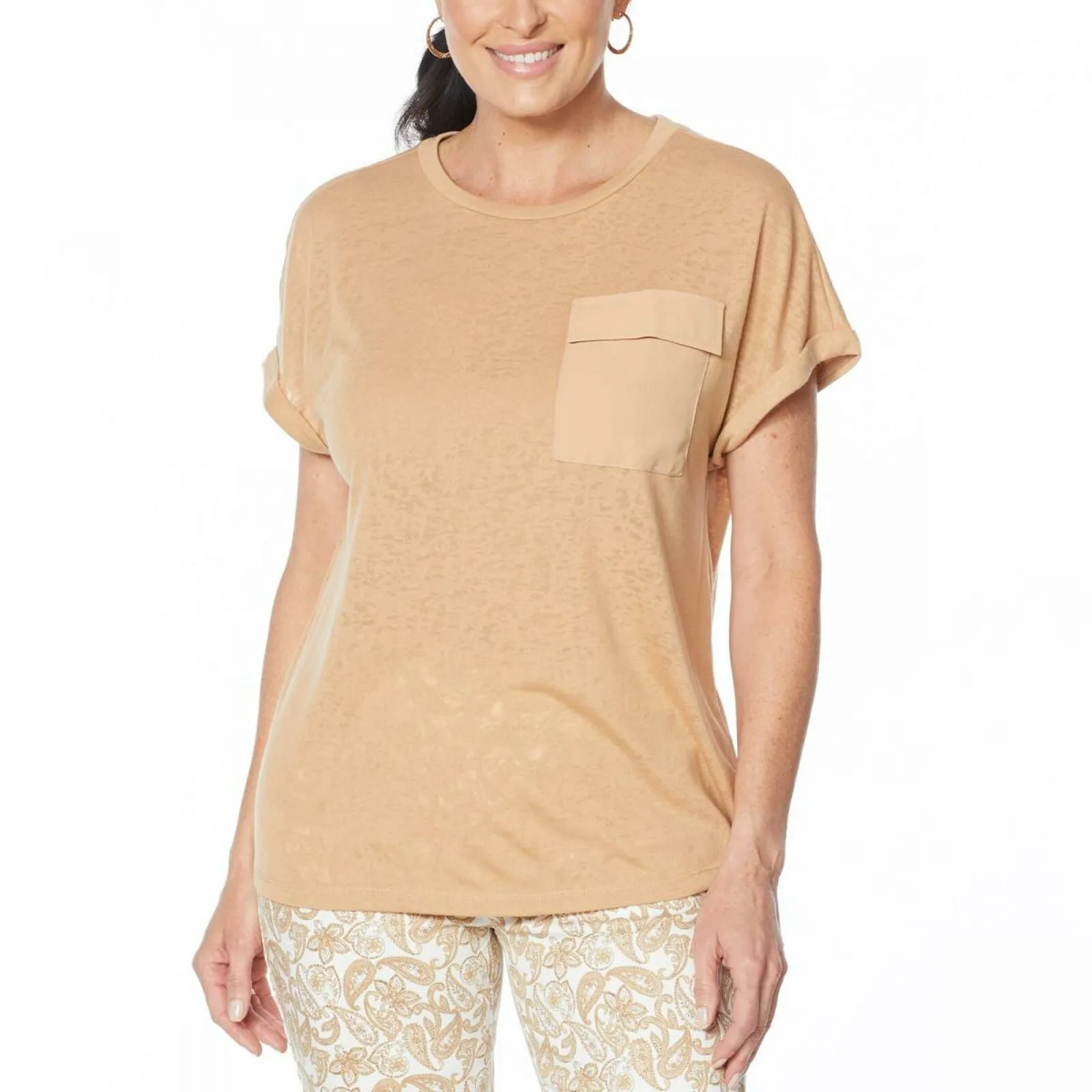 DG2 by Diane Gilman Women's Slub Burnout Pocket T-Shirt