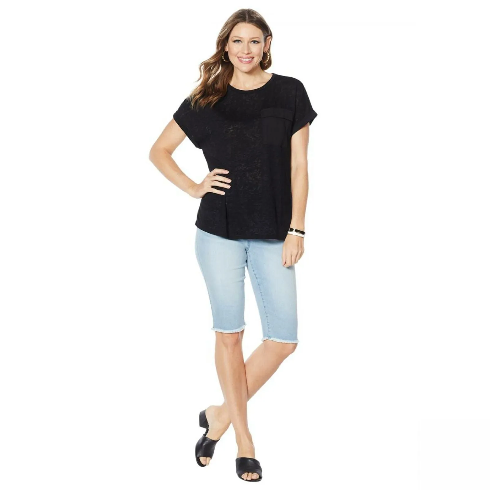 DG2 by Diane Gilman Women's Slub Burnout Pocket T-Shirt