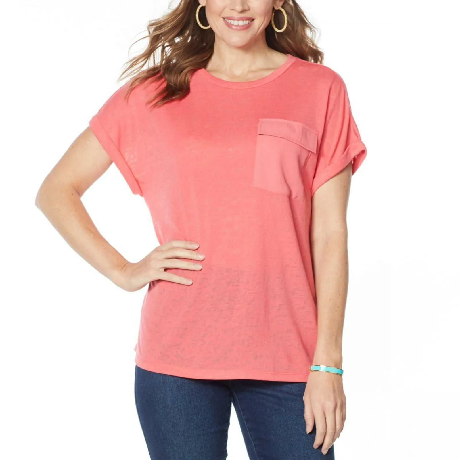 DG2 by Diane Gilman Women's Slub Burnout Pocket T-Shirt