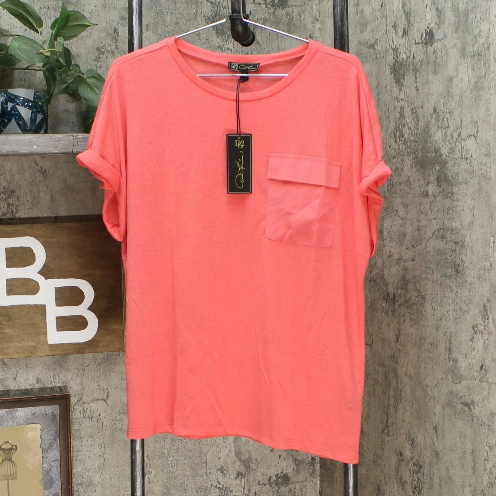 DG2 by Diane Gilman Women's Slub Burnout Pocket T-Shirt