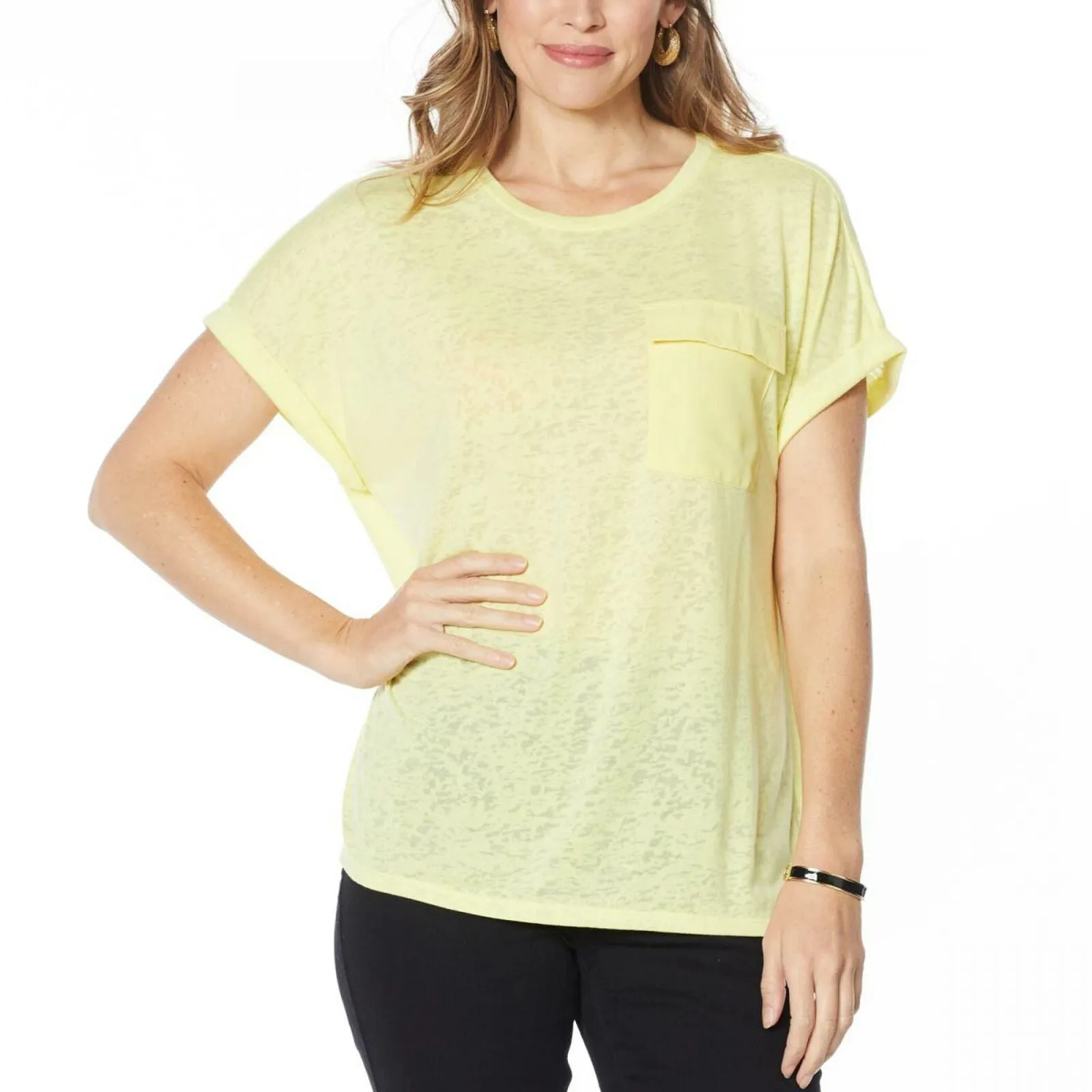 DG2 by Diane Gilman Women's Slub Burnout Pocket T-Shirt