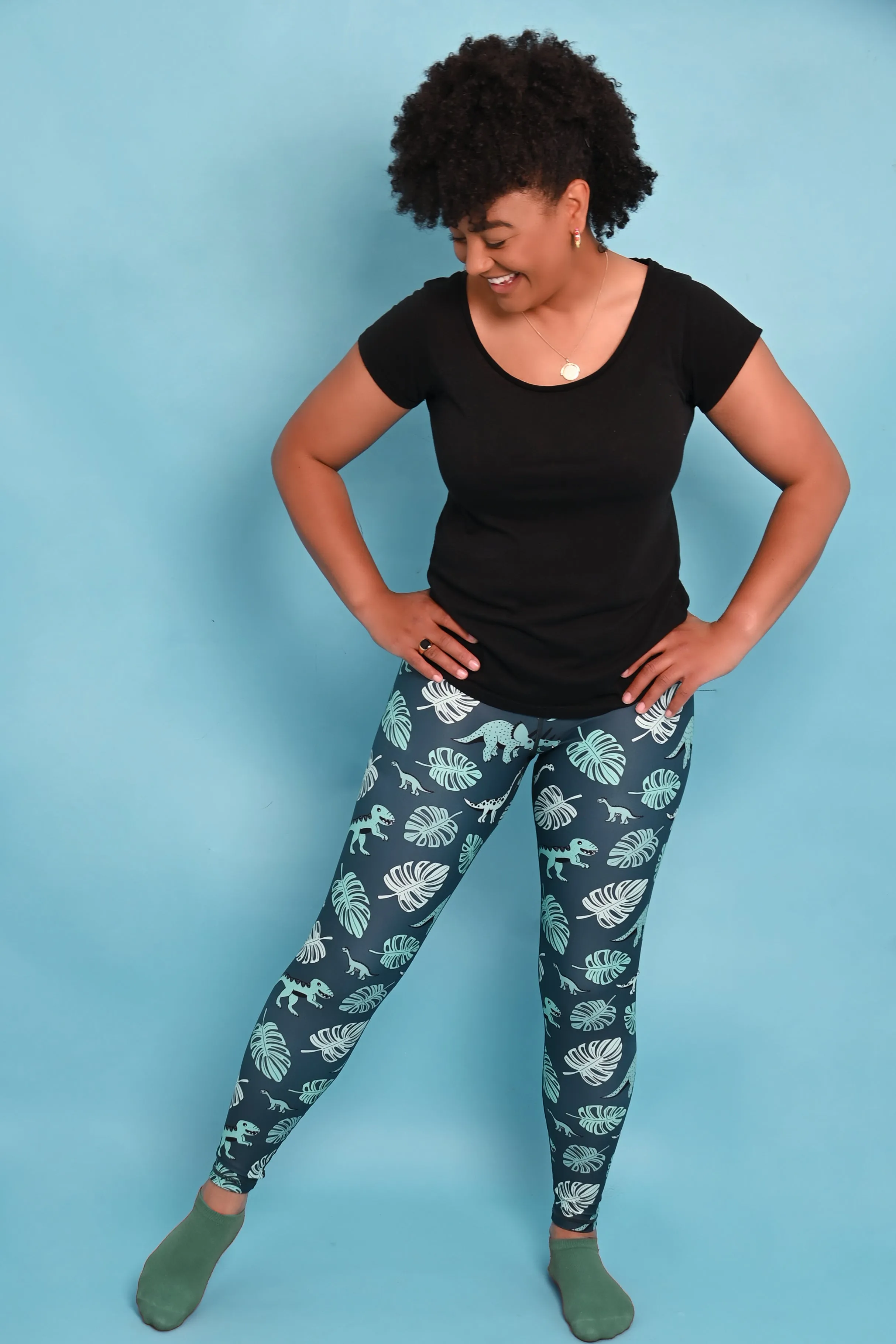 Dino & Monstera Leaf Women’s Activewear Leggings