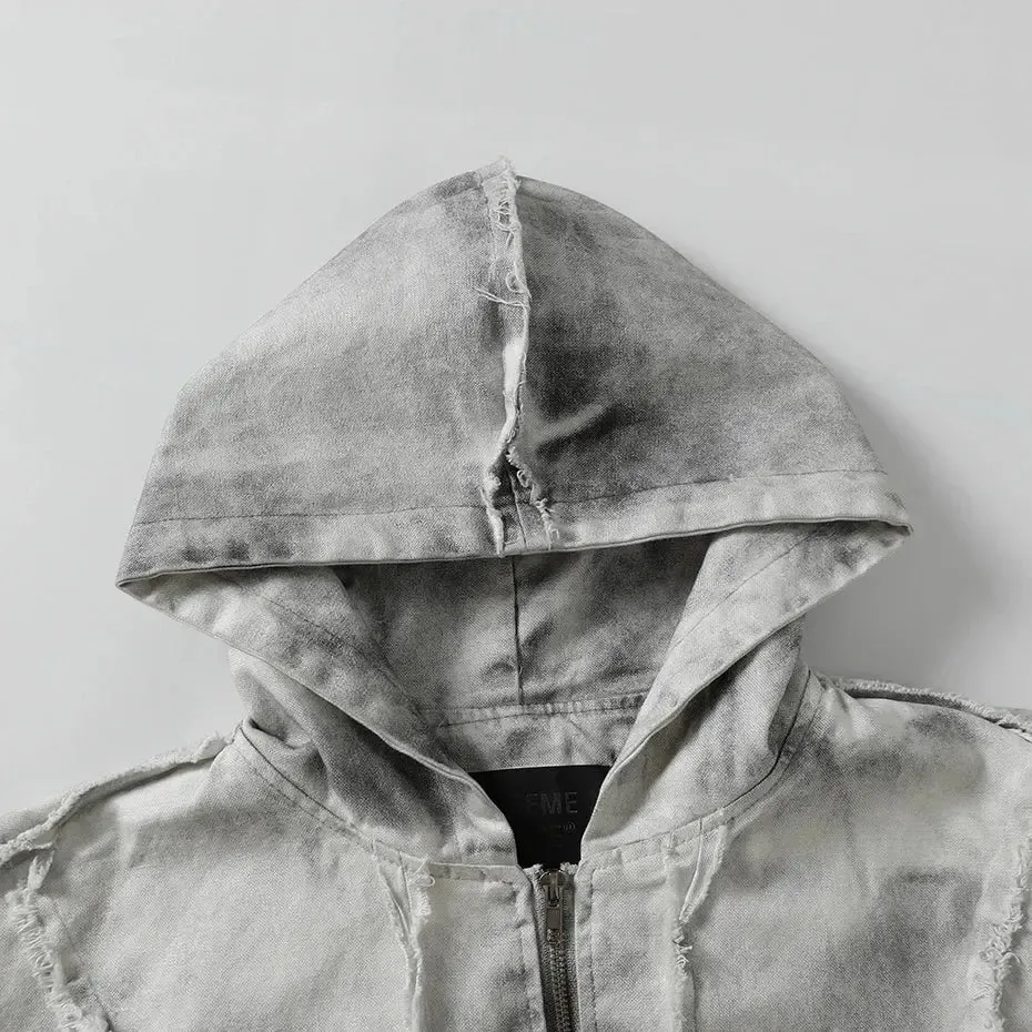 Distressed Washed Grunge  Hooded Jackets
