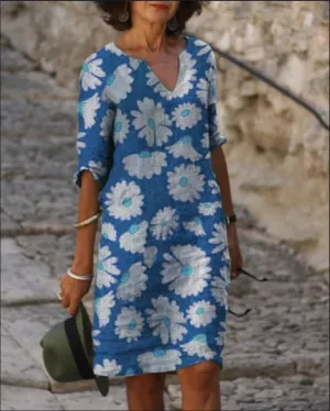 Dolores - Vintage midi dress with V-neckline and half sleeves