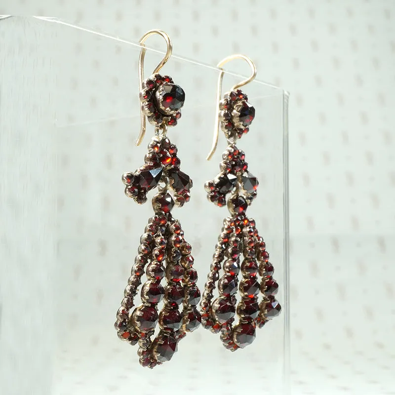 Dramatic Dangle Bohemian Garnet Cluster Earrings