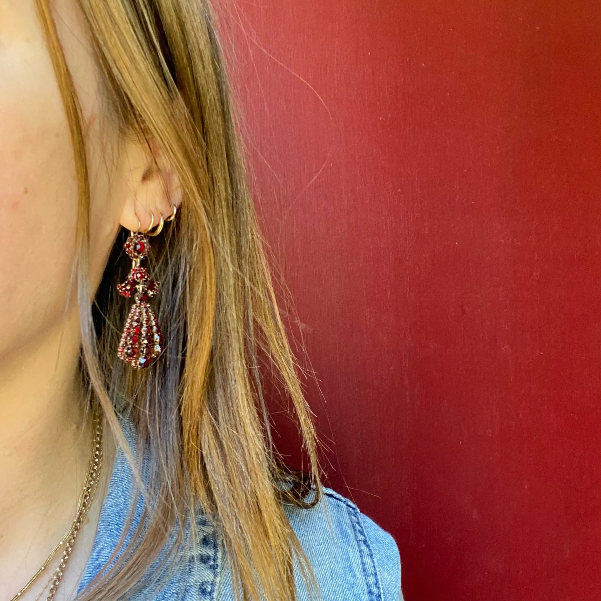 Dramatic Dangle Bohemian Garnet Cluster Earrings
