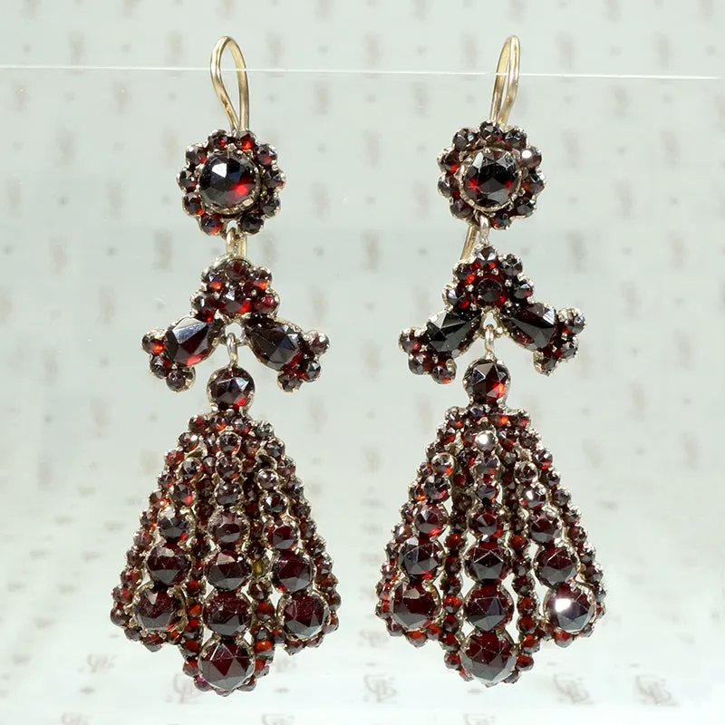 Dramatic Dangle Bohemian Garnet Cluster Earrings