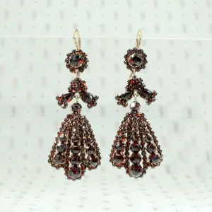 Dramatic Dangle Bohemian Garnet Cluster Earrings
