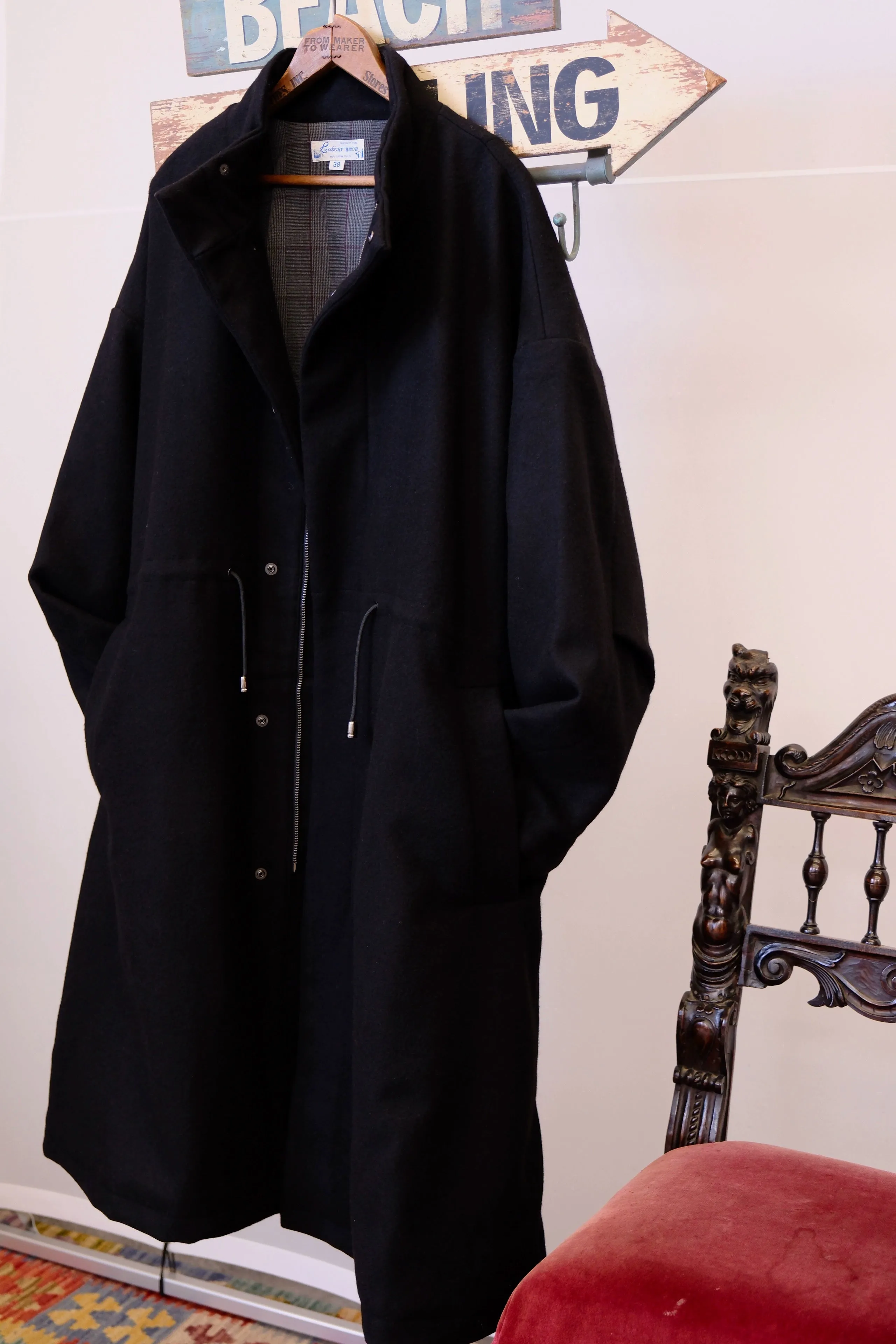 Drawstring Wool Coat