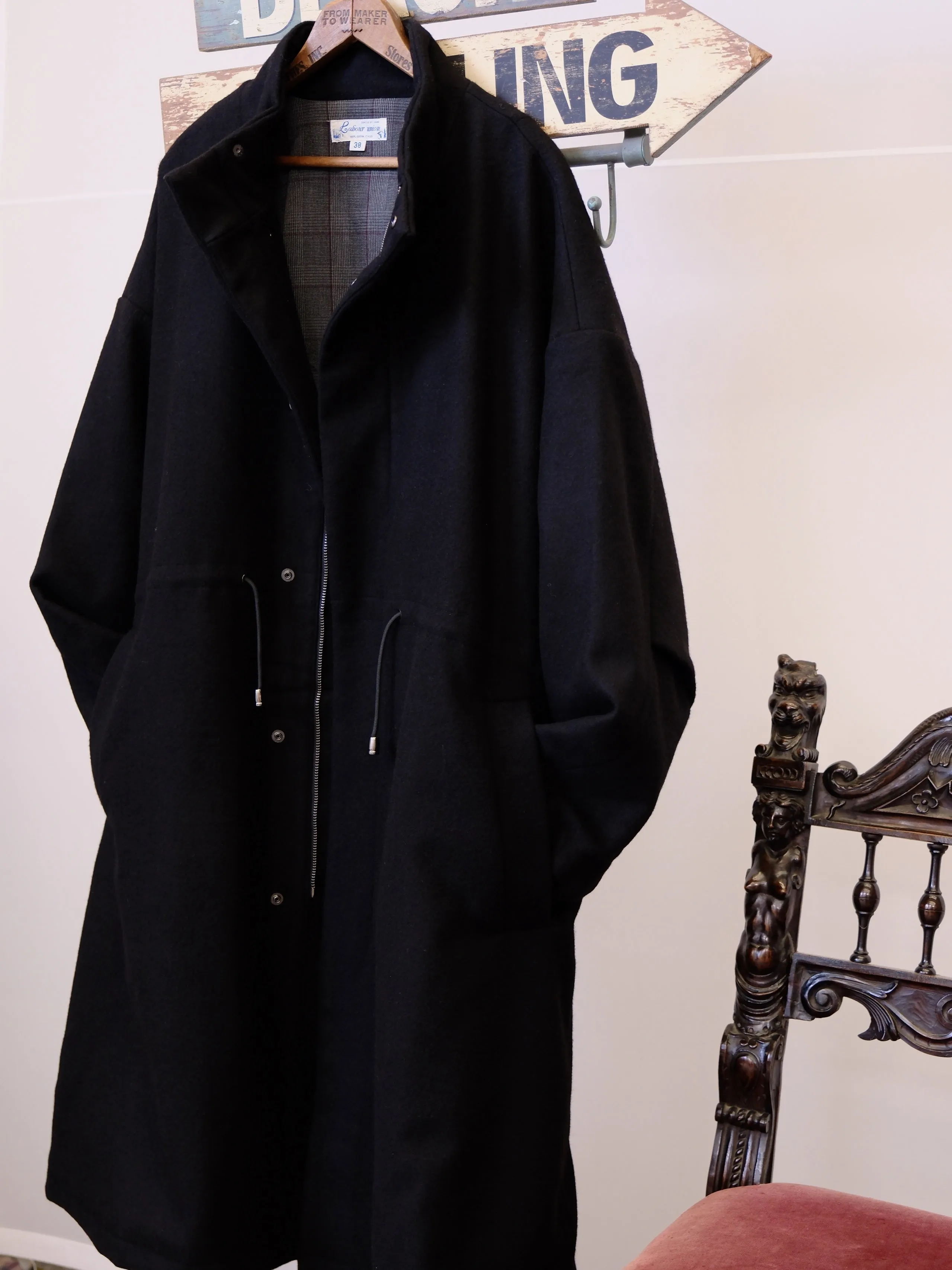 Drawstring Wool Coat