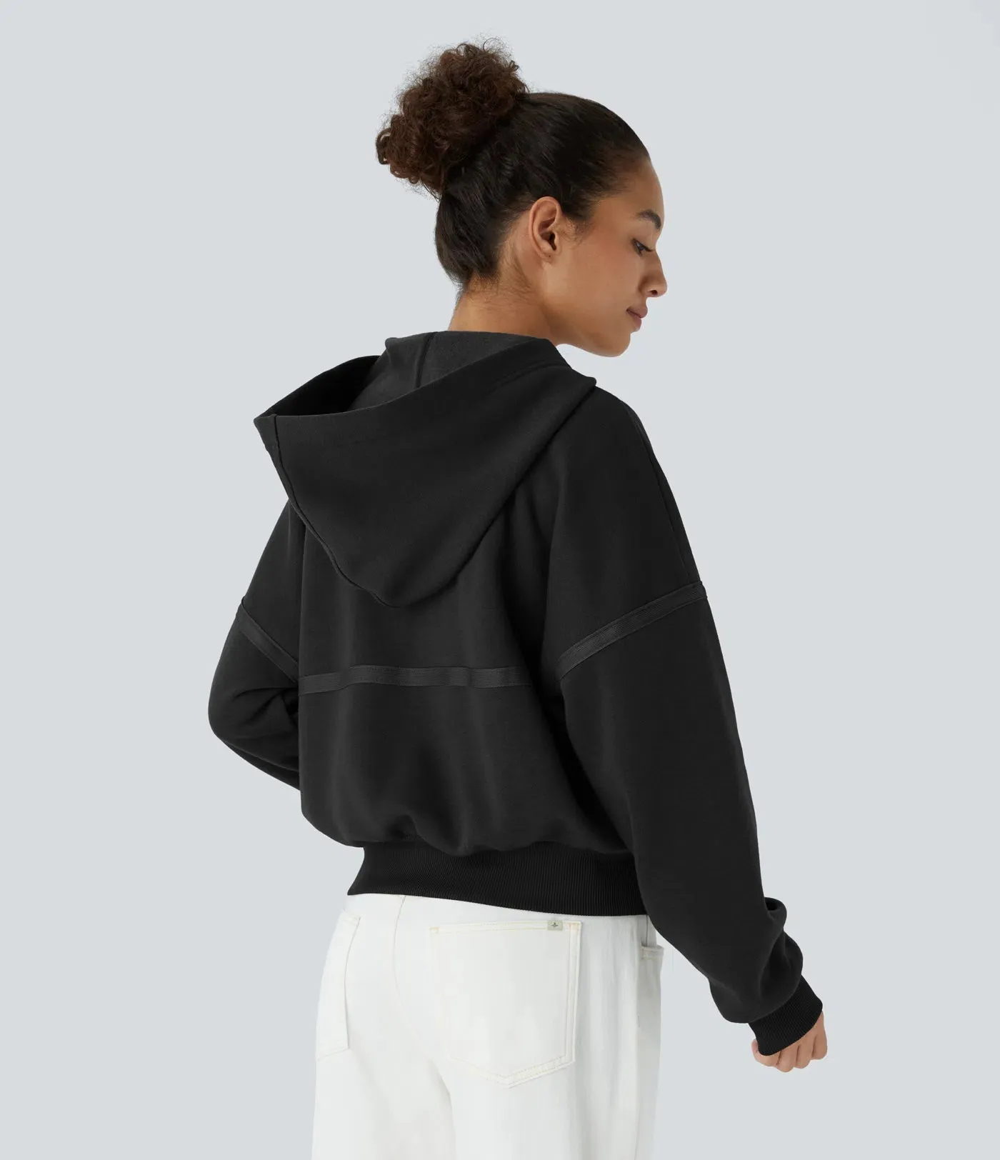 Dropped Shoulder Zipper Relaxed Hoodie
