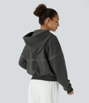 Dropped Shoulder Zipper Relaxed Hoodie
