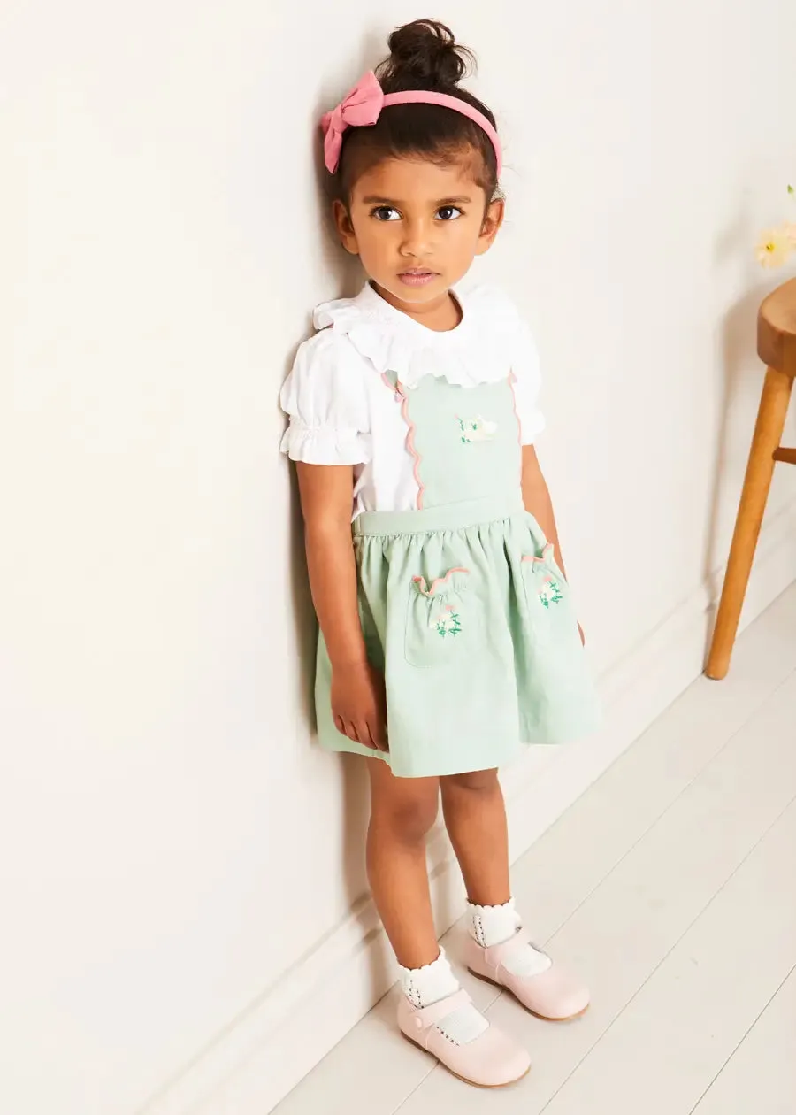 Duck Embroidered Scallop Detail Skirt With Braces in Green (18mths-6yrs)