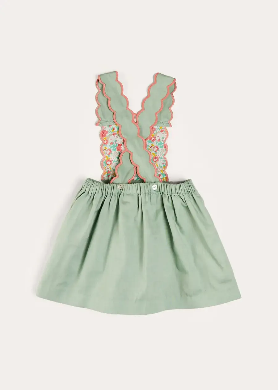 Duck Embroidered Scallop Detail Skirt With Braces in Green (18mths-6yrs)