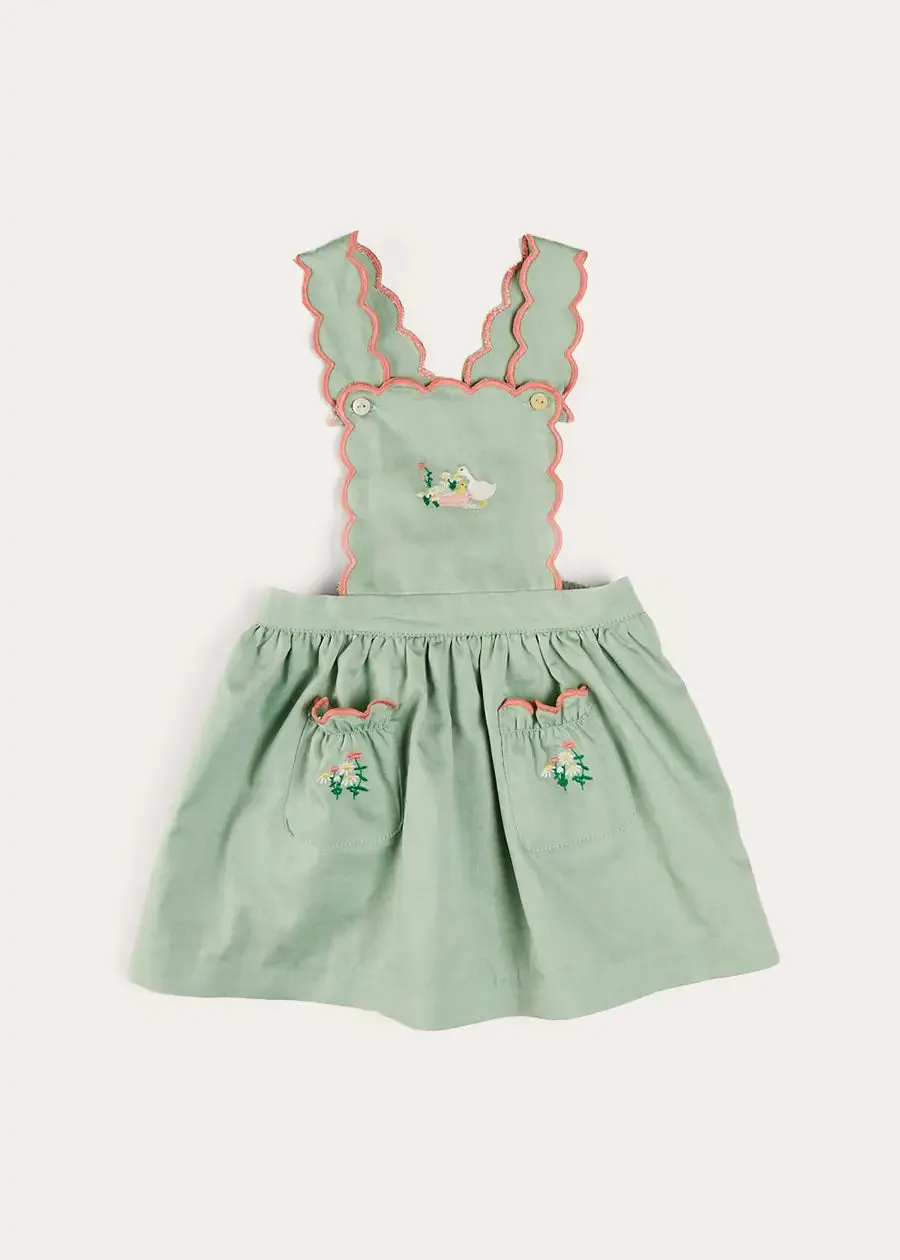 Duck Embroidered Scallop Detail Skirt With Braces in Green (18mths-6yrs)