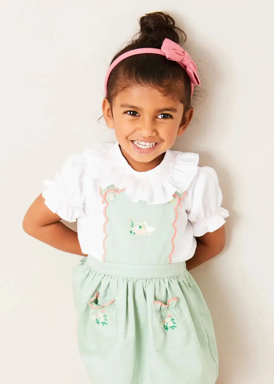 Duck Embroidered Scallop Detail Skirt With Braces in Green (18mths-6yrs)
