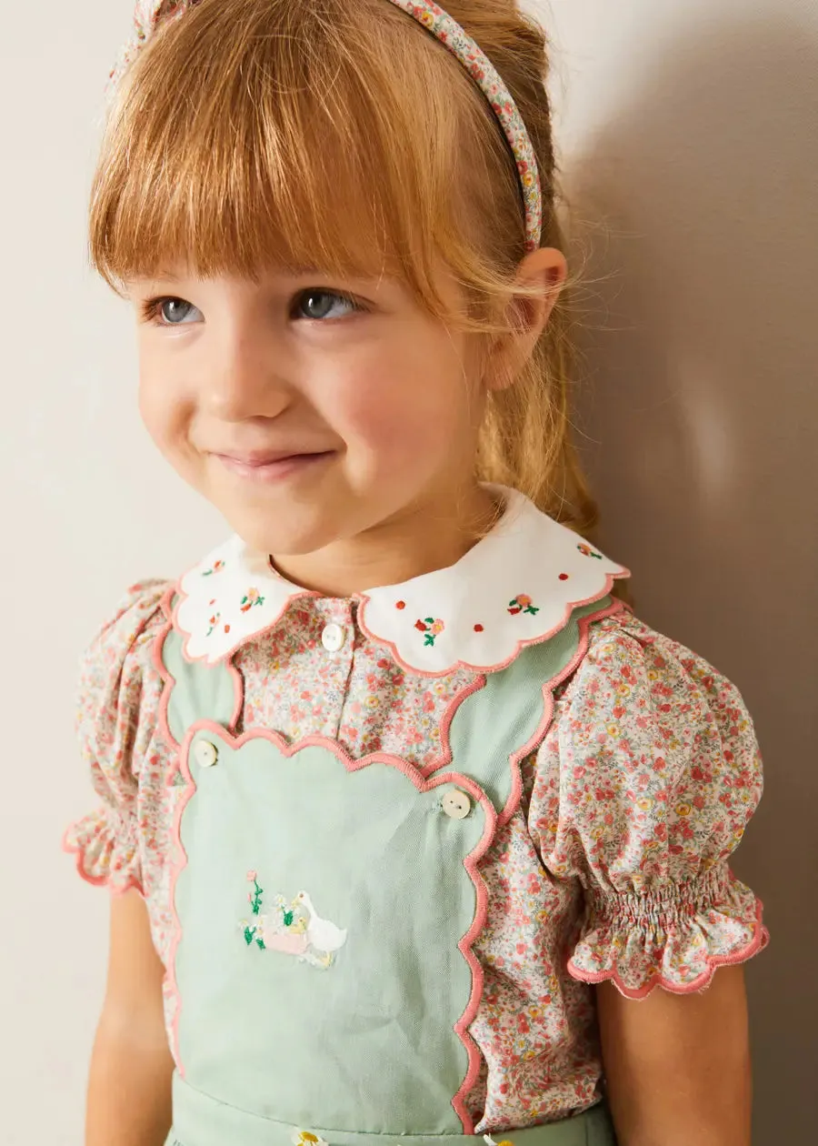 Duck Embroidered Scallop Detail Skirt With Braces in Green (18mths-6yrs)