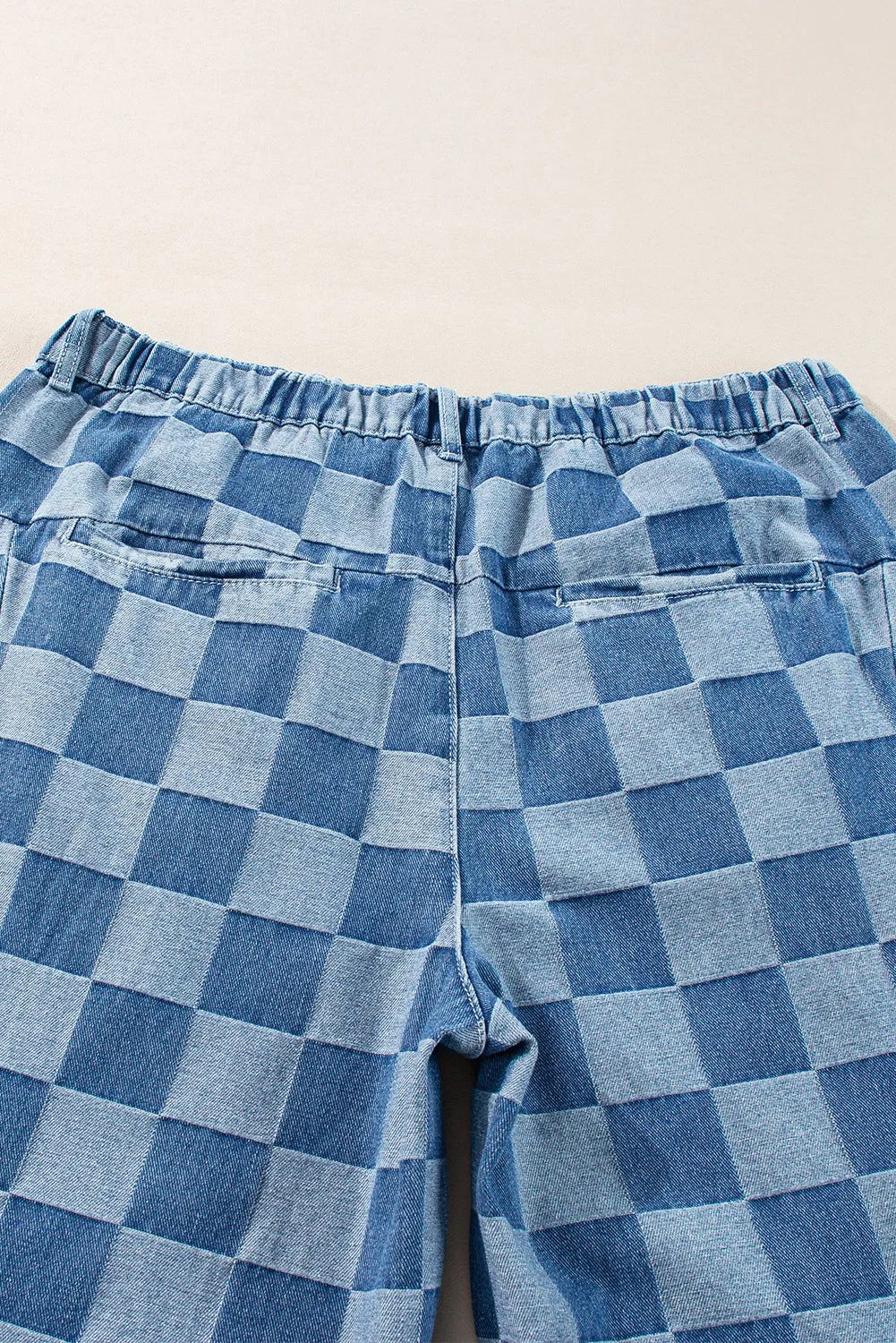 Dusk Blue Plus Size Checkered Seamed High Waist Wide Leg Jeans
