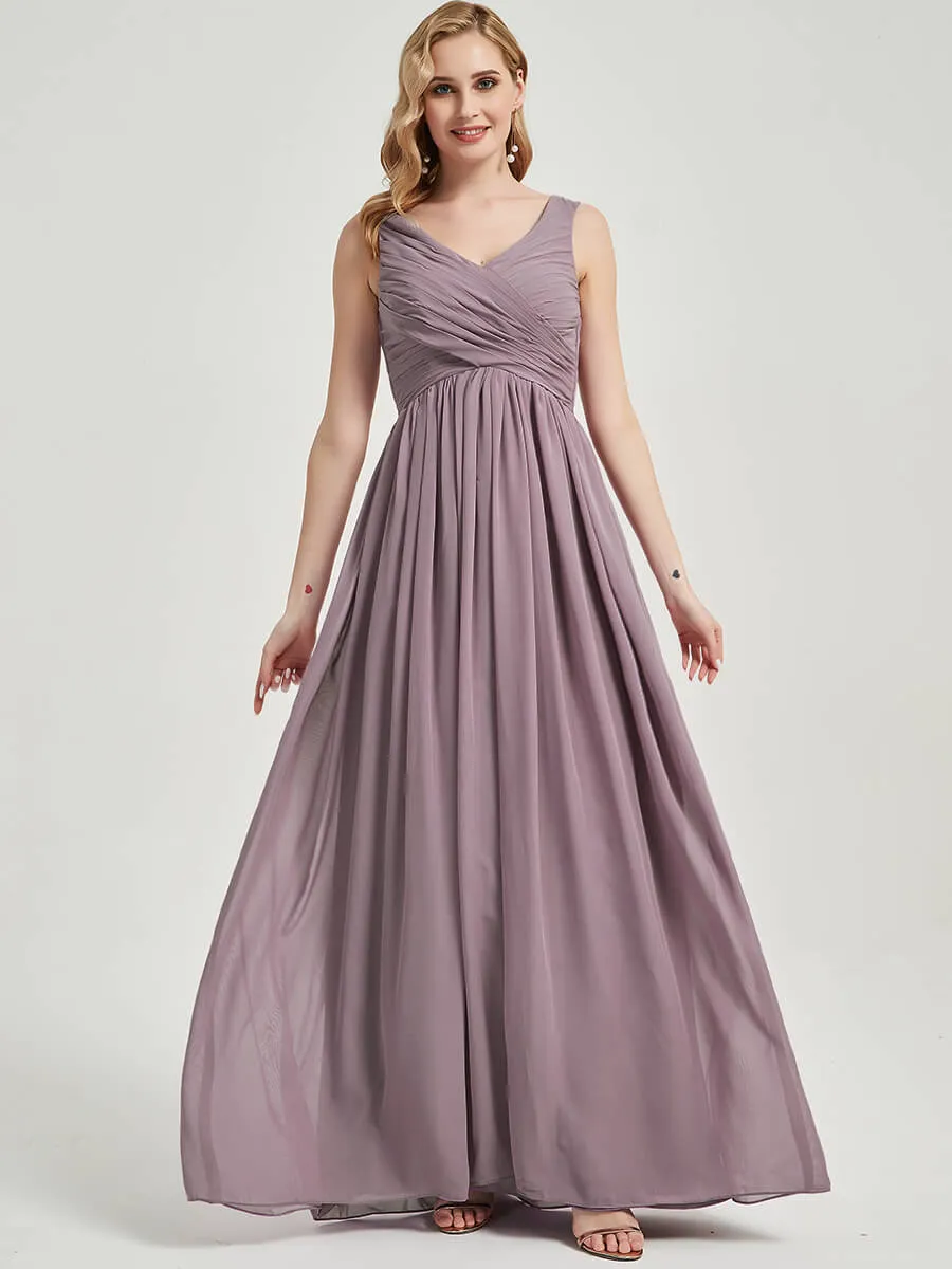 Dusk V-Neck Sleeveless Empire Floor Length Chiffon Bridesmaid Dress