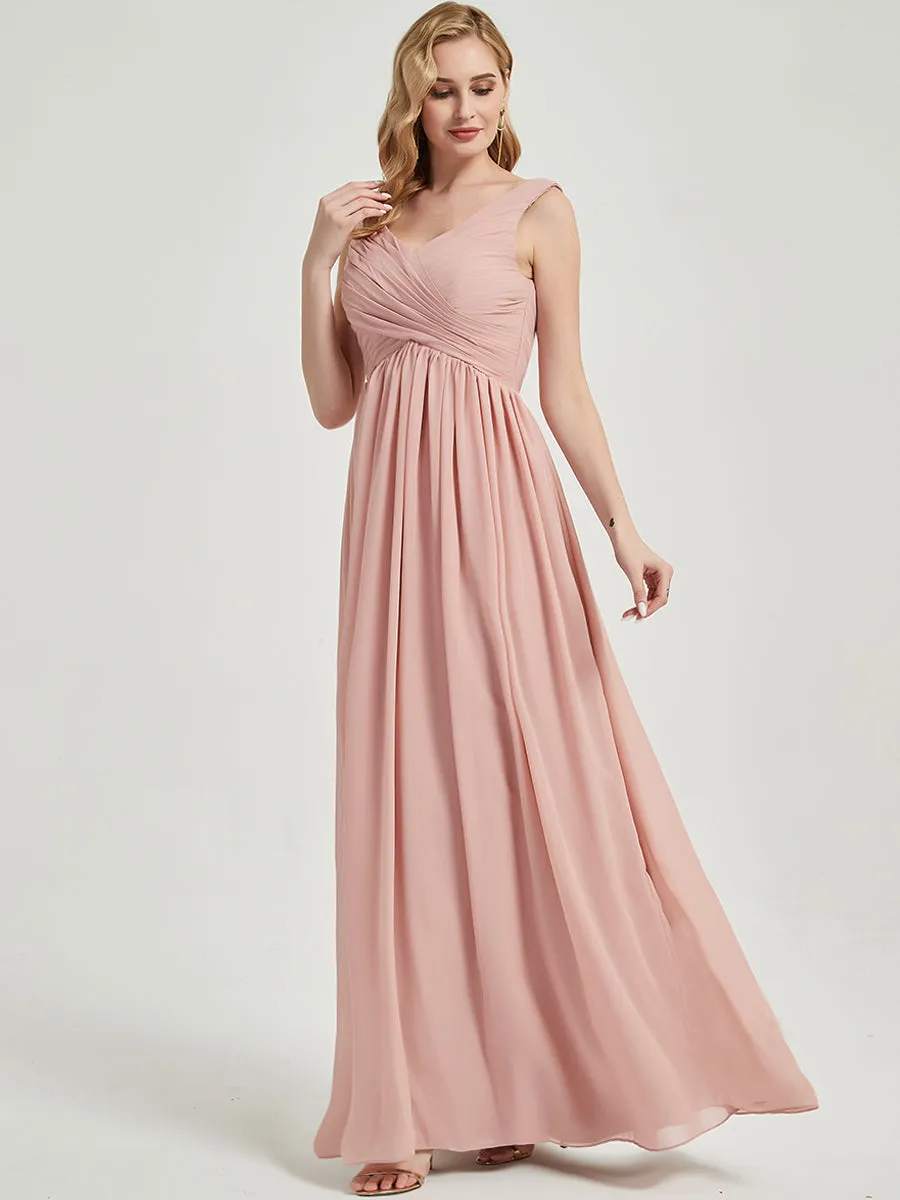Dusk V-Neck Sleeveless Empire Floor Length Chiffon Bridesmaid Dress
