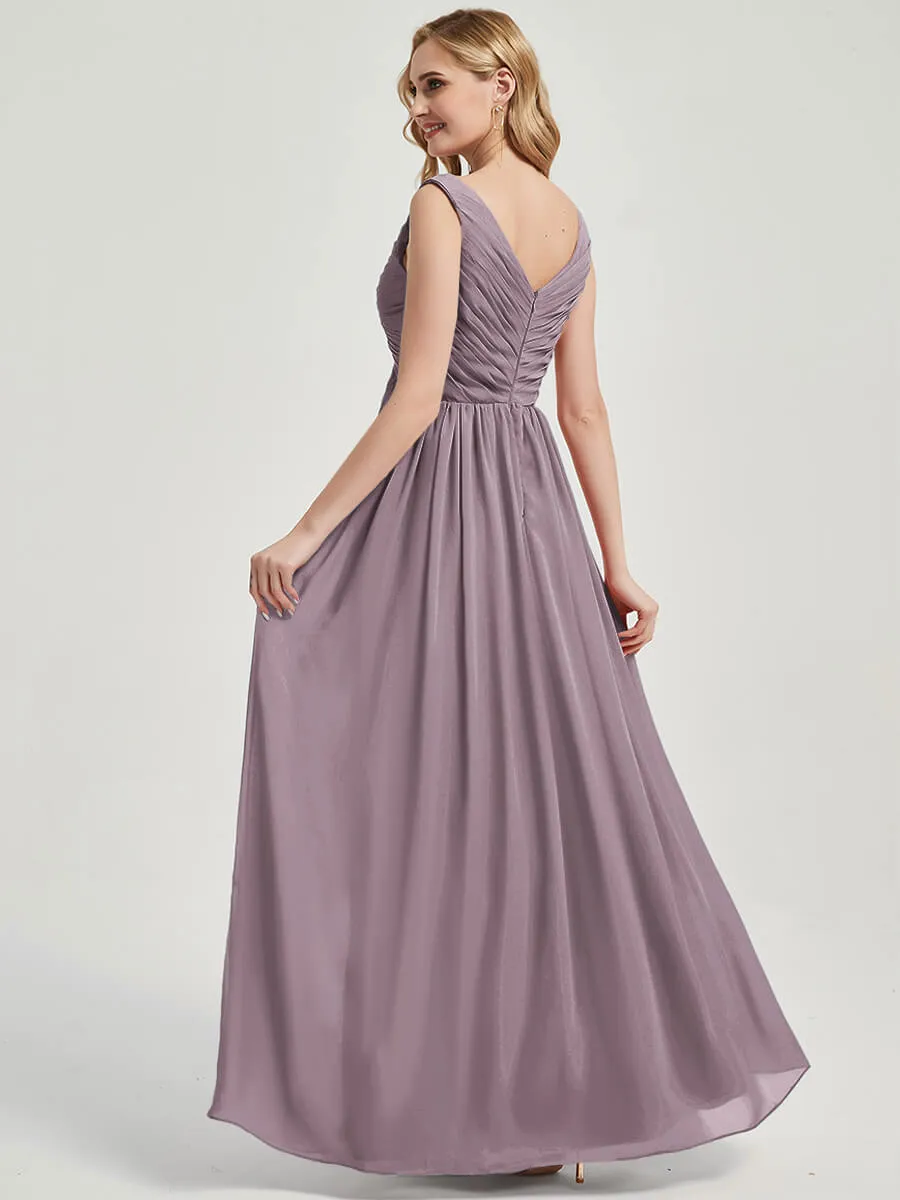 Dusk V-Neck Sleeveless Empire Floor Length Chiffon Bridesmaid Dress