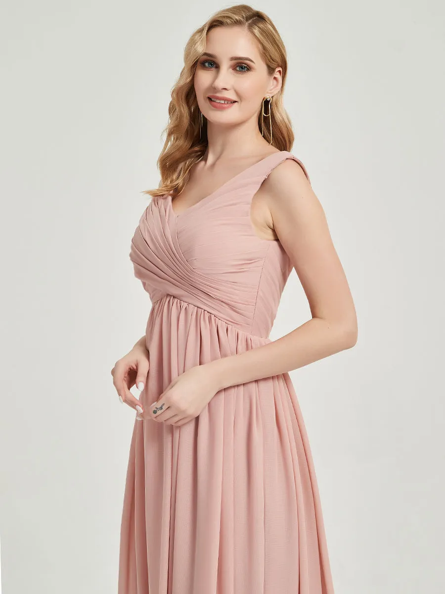 Dusk V-Neck Sleeveless Empire Floor Length Chiffon Bridesmaid Dress