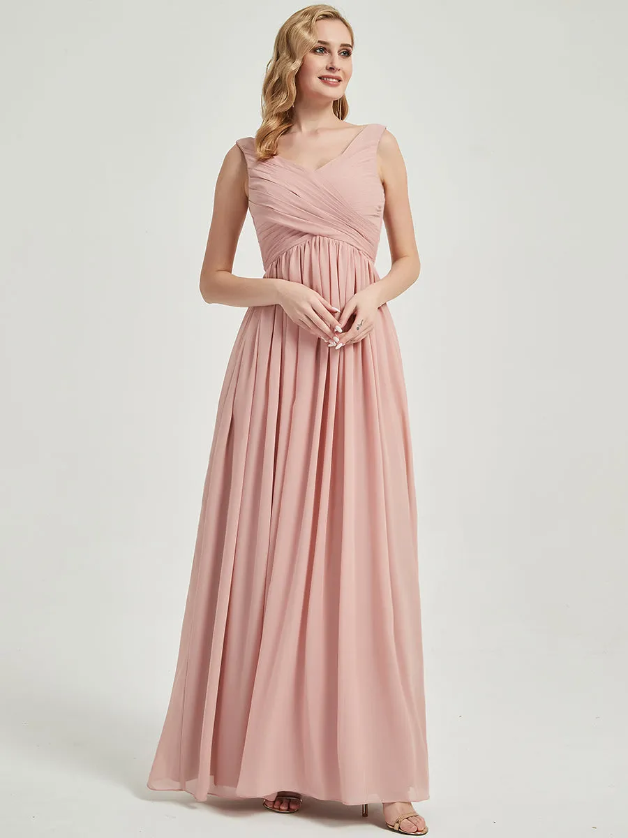 Dusk V-Neck Sleeveless Empire Floor Length Chiffon Bridesmaid Dress