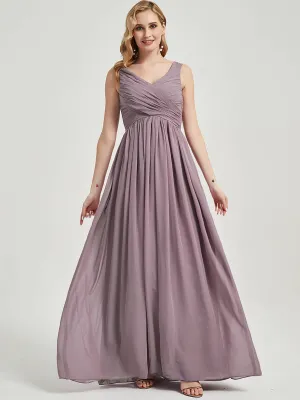 Dusk V-Neck Sleeveless Empire Floor Length Chiffon Bridesmaid Dress