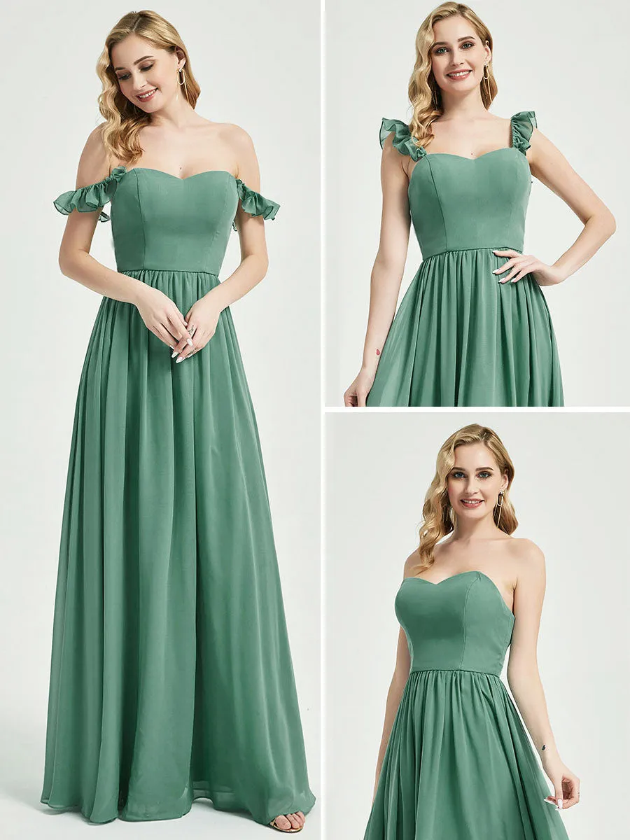 Dusty Purple 3 In 1 Convertible Chiffon Floor Length Bridesmaid Dress