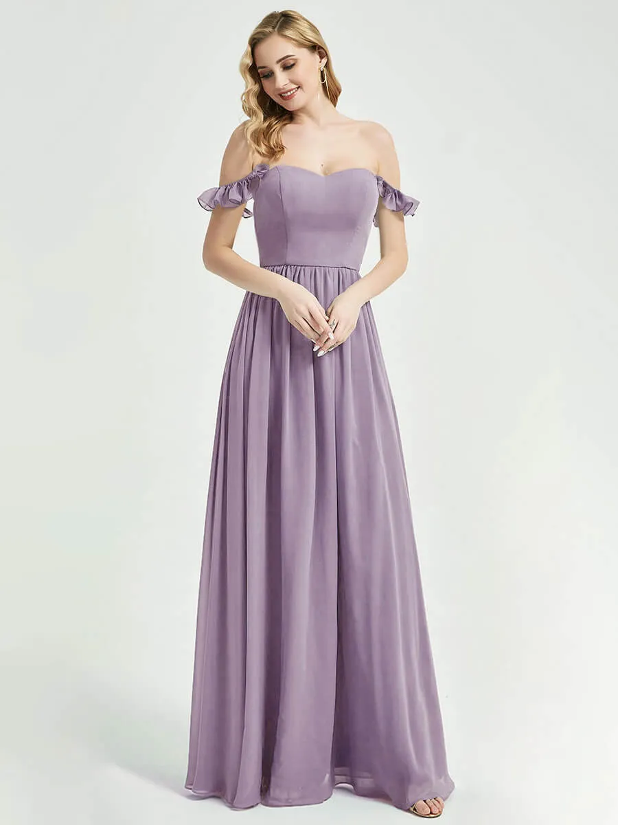 Dusty Purple 3 In 1 Convertible Chiffon Floor Length Bridesmaid Dress