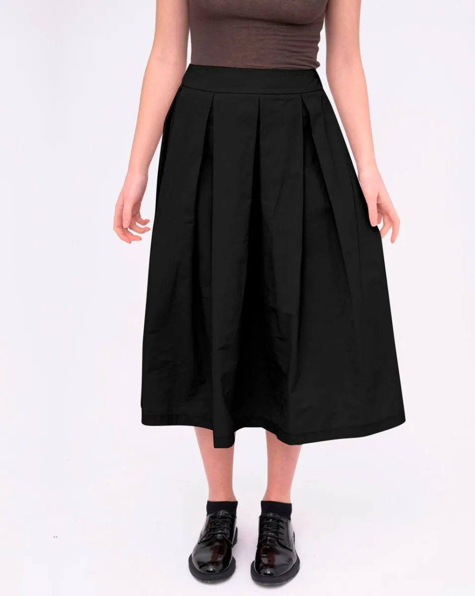Elastic Waist Pleated Midi Skirt