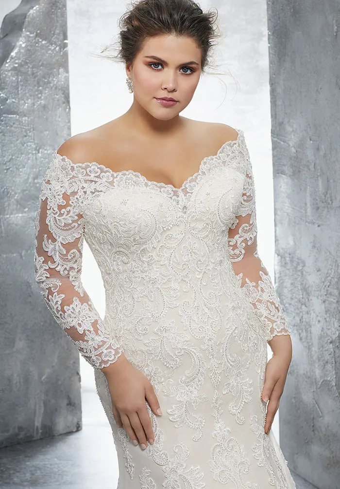 Elegant Plus Size Lace Mermaid Wedding Dresses with Long Sleeves