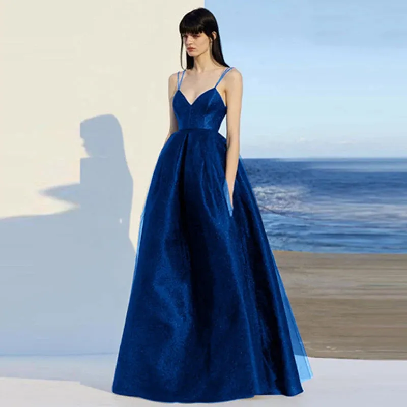 Elegant Spaghetti Strap Evening Guest Prom Long Party Dresses for Women