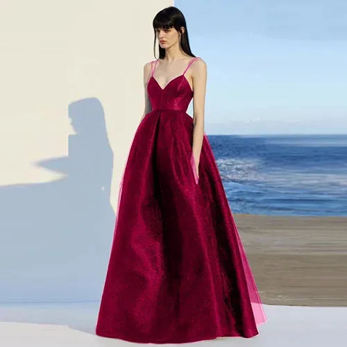 Elegant Spaghetti Strap Evening Guest Prom Long Party Dresses for Women