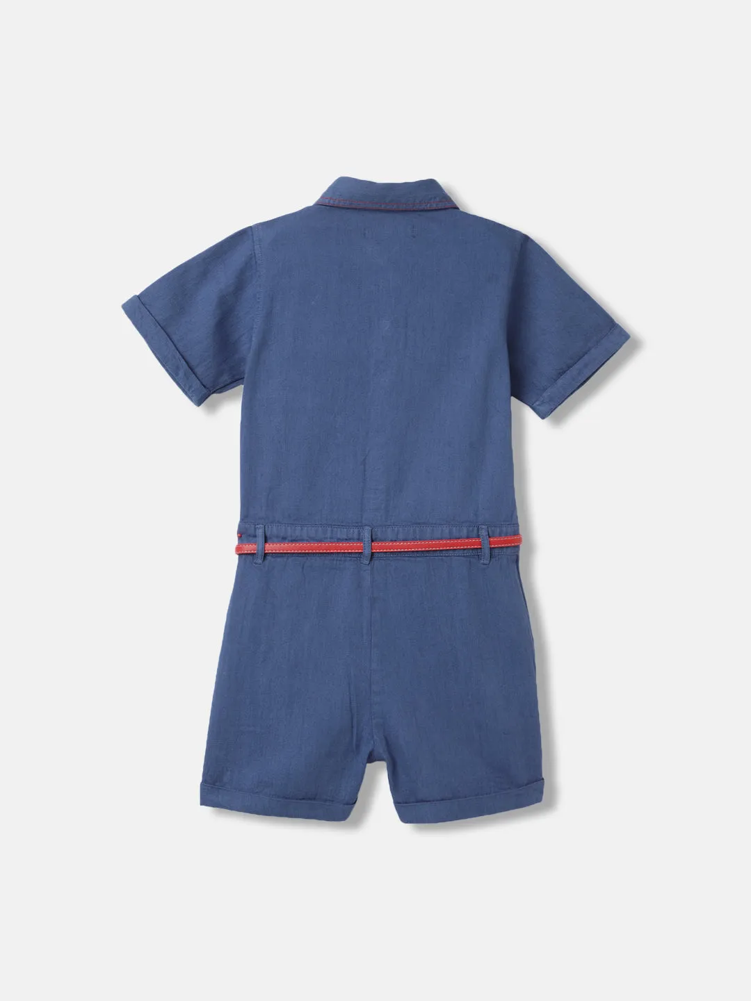 Elle Girls Blue Solid Shirt Collar Short Sleeves Playsuit
