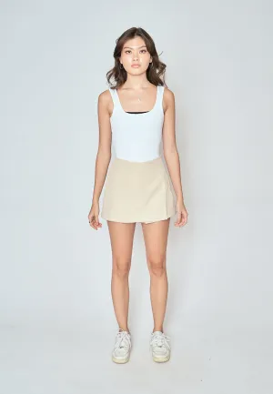 Emerie Beige Overlap Side Zipper Casual Mini Skort