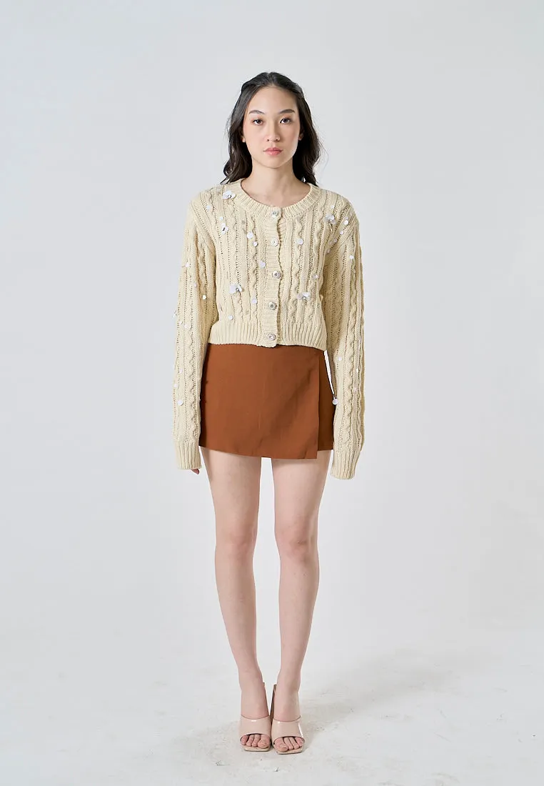 Emerie Caramel Brown Overlap Side Zipper Casual Mini Skort