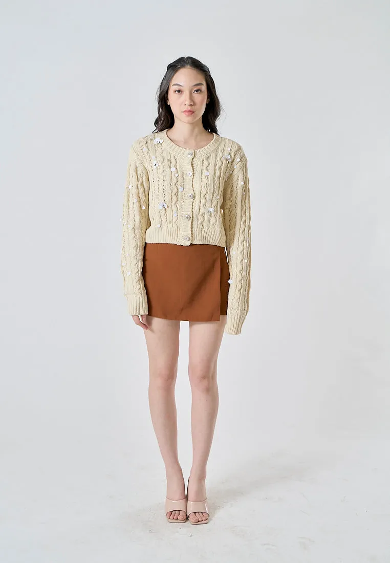 Emerie Caramel Brown Overlap Side Zipper Casual Mini Skort