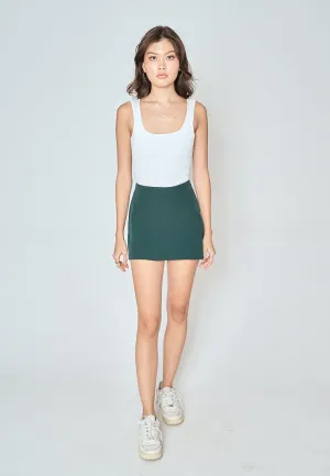 Emerie Dark Green Overlap Side Zipper Casual Mini Skort