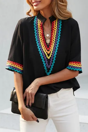 Ethnic Colorblock Short Sleeves Top