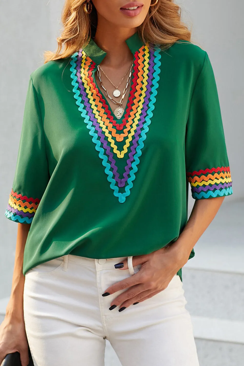 Ethnic Colorblock Short Sleeves Top