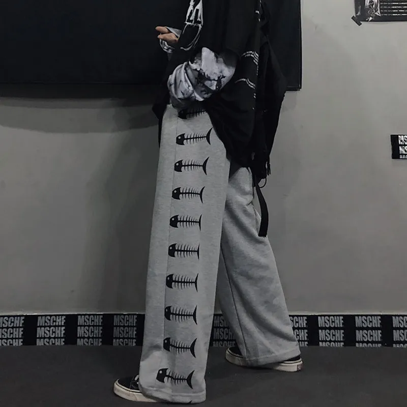 Fashion fishbone print casual pants yc23505