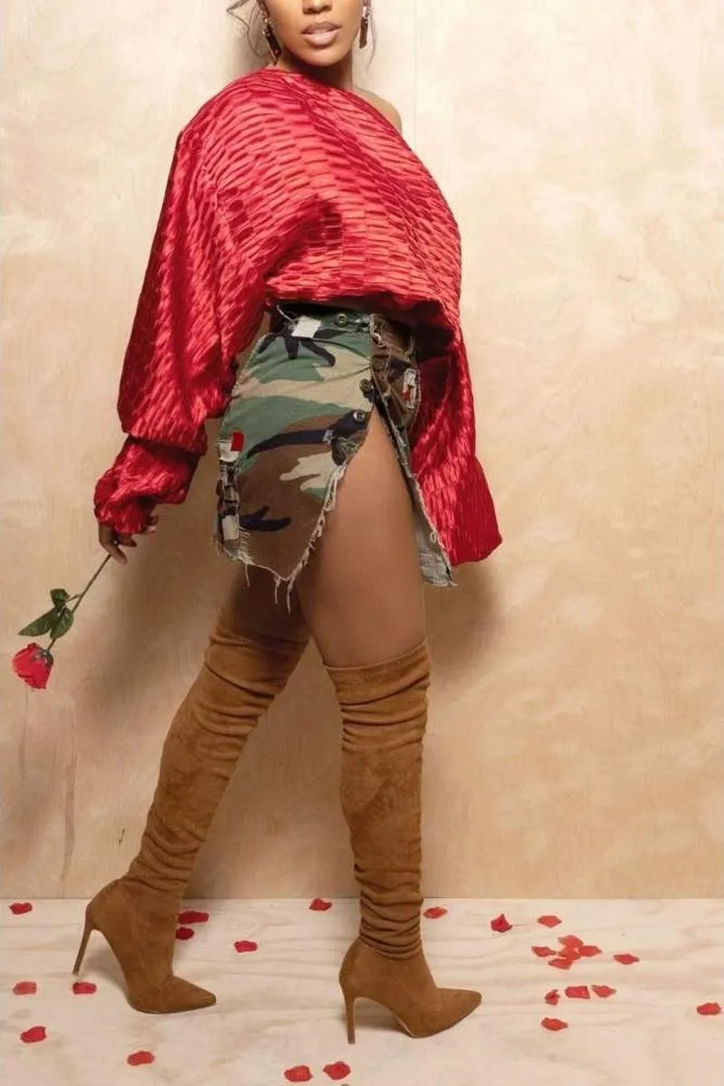 FASHION STREND SPLIT HEM CAMOUFLAGE SHORT SKIRT