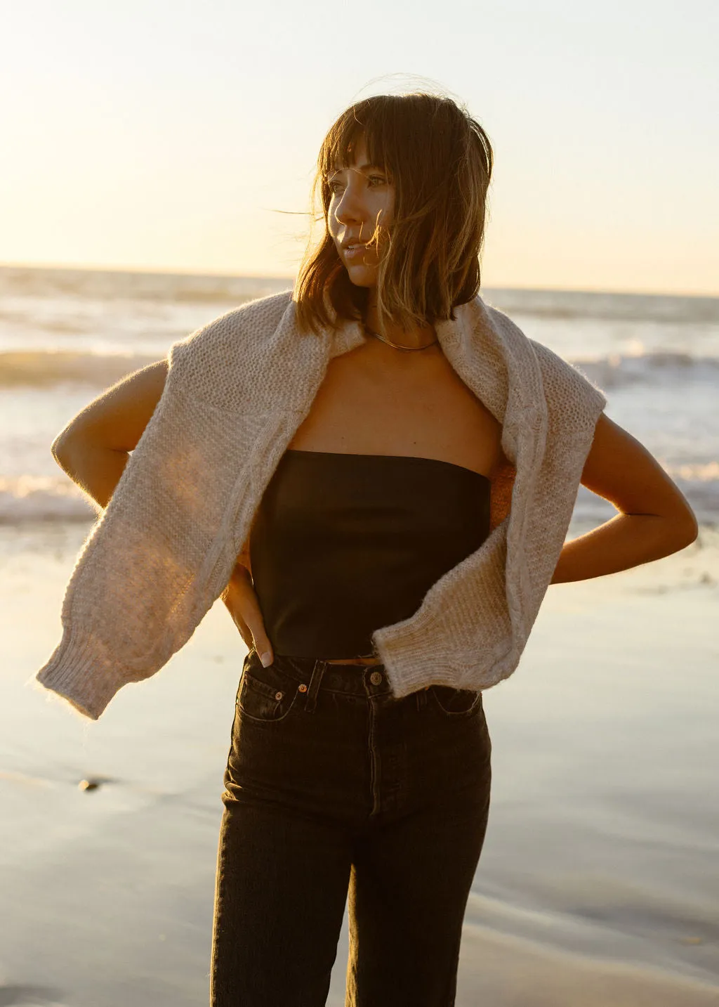 Faux Leather Crop Tube - Black