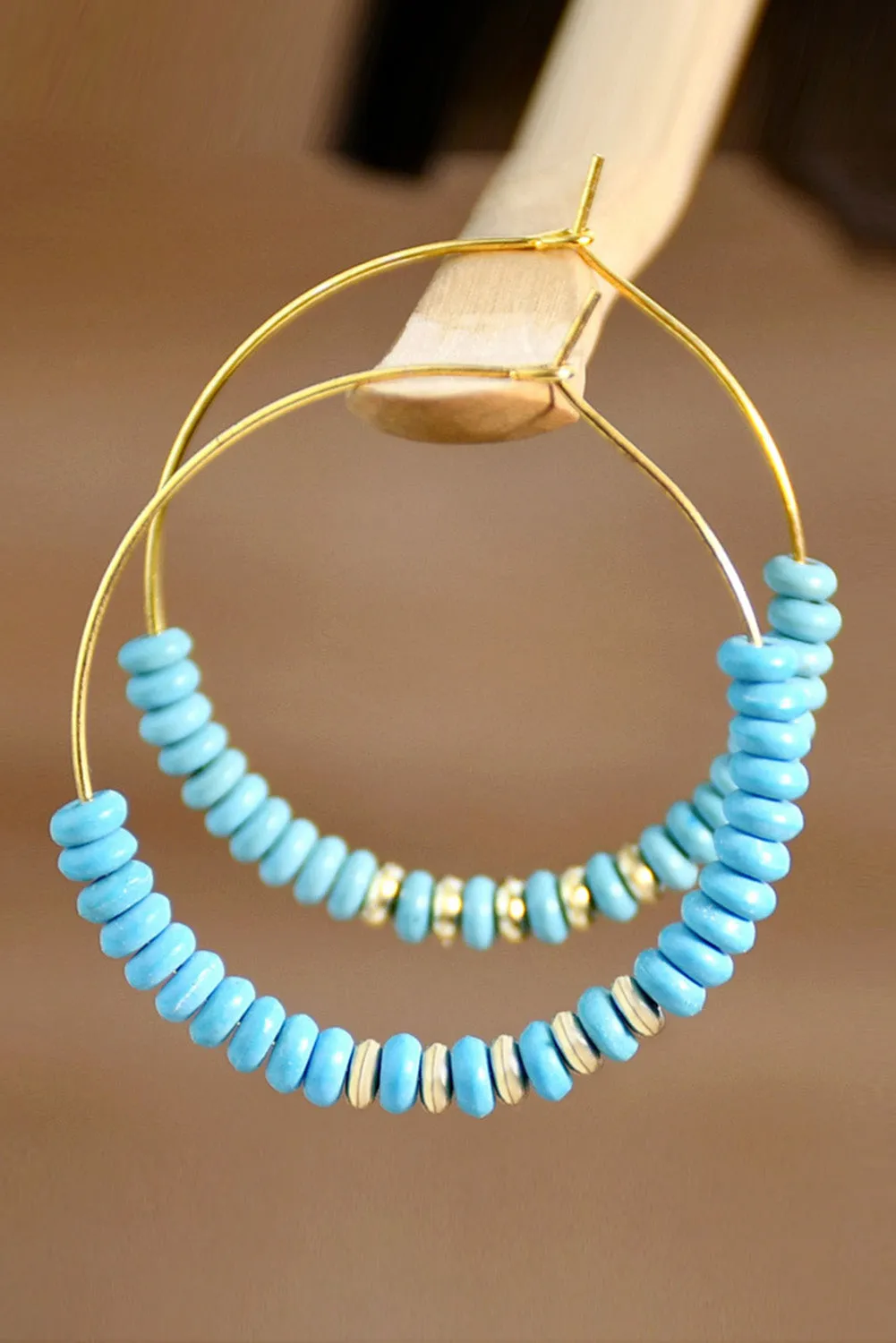 Faux Turquoise Beaded Hoop Earrings