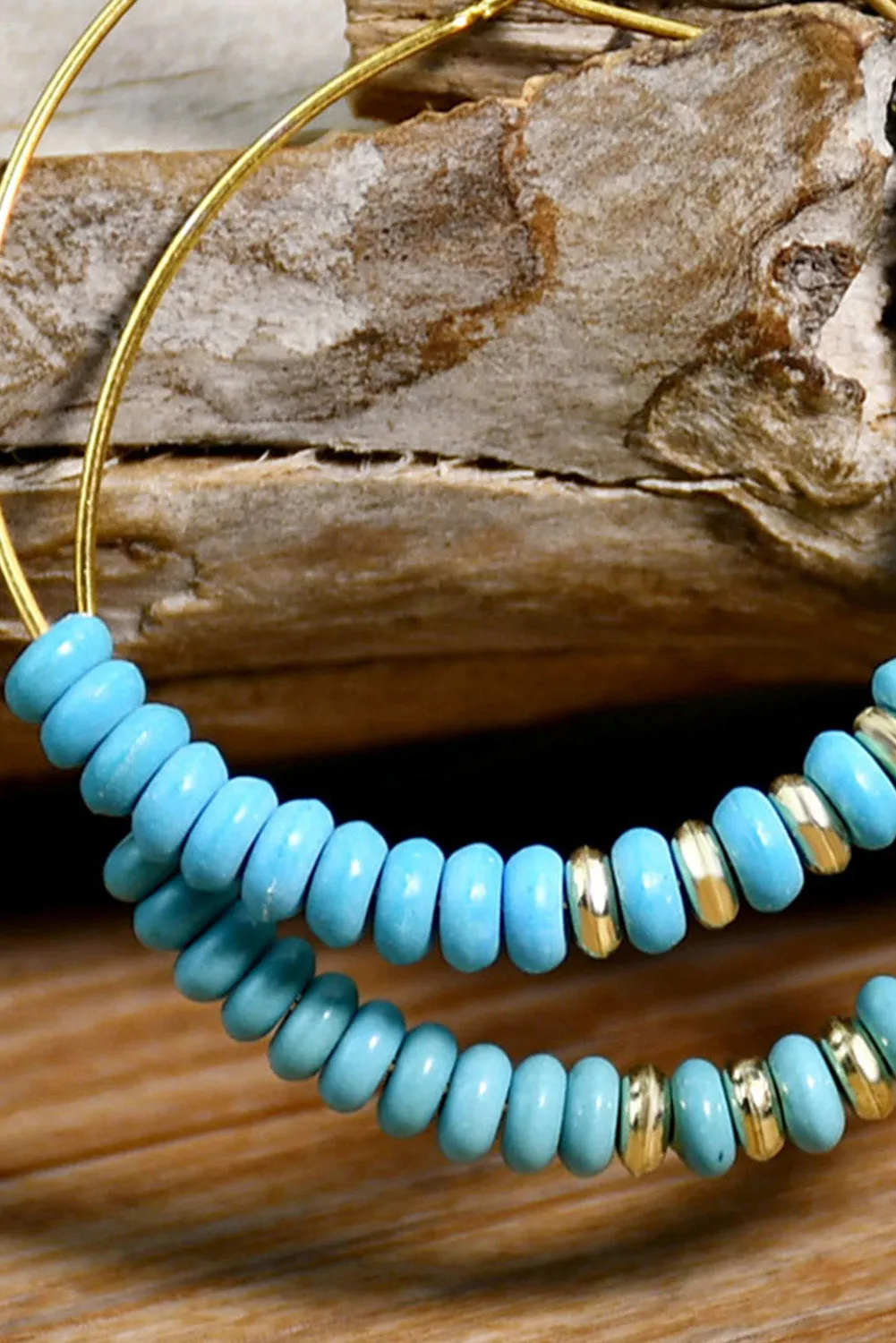 Faux Turquoise Beaded Hoop Earrings