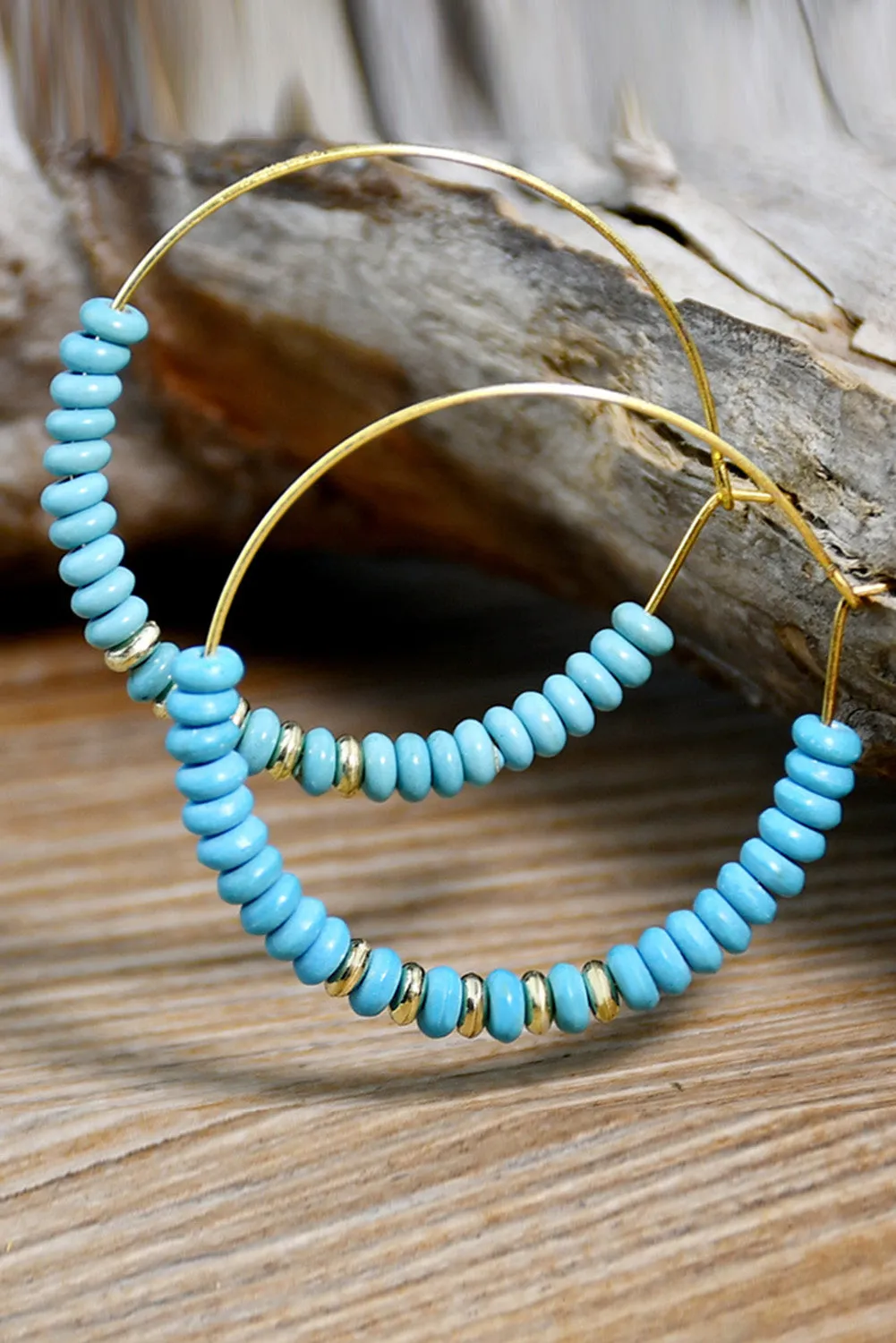 Faux Turquoise Beaded Hoop Earrings