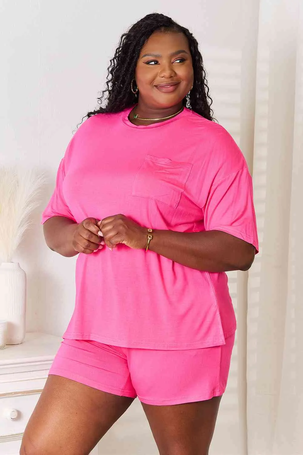 Felicia Basic Bae Full Size Soft Rayon Half Sleeve Top and Shorts Set
