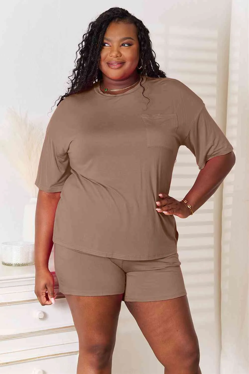 Felicia Basic Bae Full Size Soft Rayon Half Sleeve Top and Shorts Set